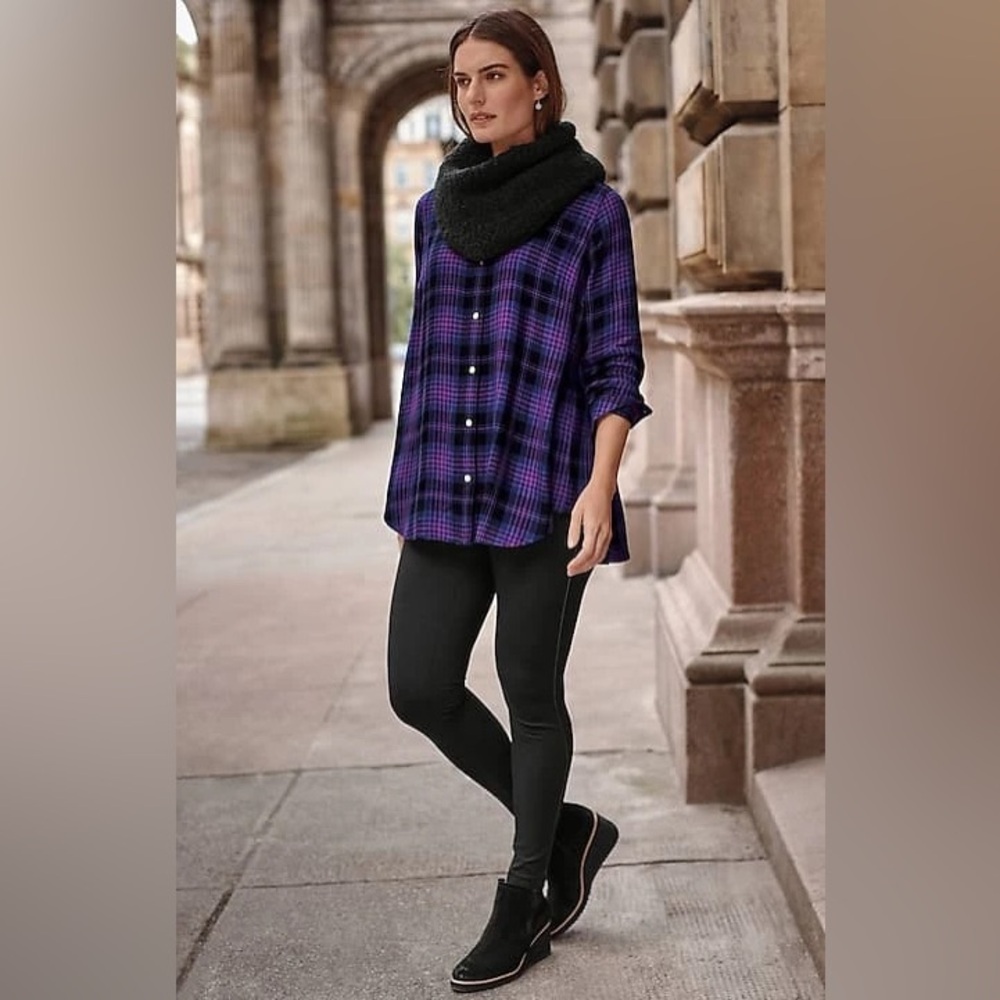 NWT J. Jill Soft Button Front Plaid Tunic